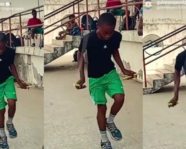 Breaking: Nigerian boy makes history as he sets new Guinness World Record for skipping 153 times in 30 seconds on one foot (Video)