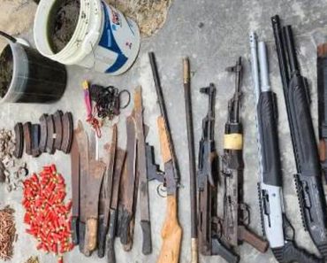 BREAKING: Delta Police Recover  Cache Of Arms, Ammunition From Uncompleted Building In Ekpan