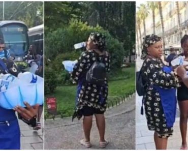 (Video) Nigerian woman causes a stir hawking water in Europe after relocating abroad