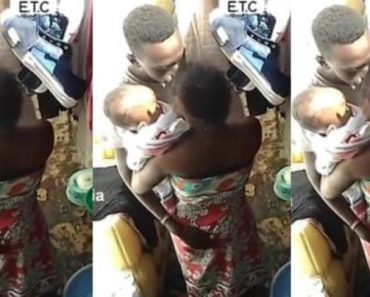 (Video) How Soldier’s wife caught on CCTV camera chopping love with another man in front of their child
