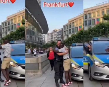 BREAKING: “I will also try this with Nigerian police” – Nigerians react as man stops police car in Germany, begs for a hug