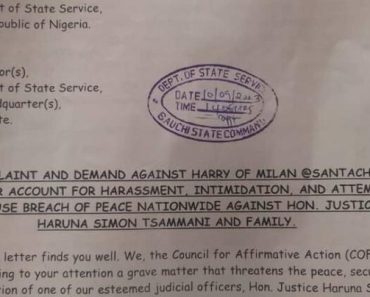 BREAKING: Rights group writes DSS, seeks arrest of Twitter handler for threatening Presidential election tribunal Chairman, Justice Tsammani