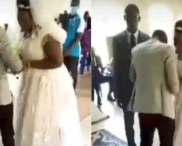 “Na she know wetin her eyes don see” – Drama as bride breaks down in uncontrollable tears during wedding (Video)