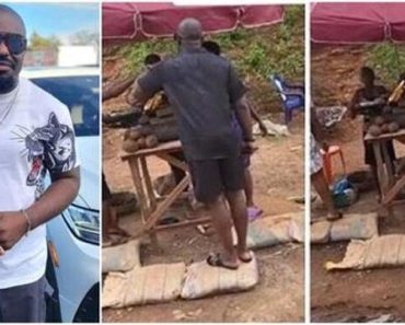 JUST IN: Video shows Jim Iyke buying corn from roadside vendor with armed security on standby