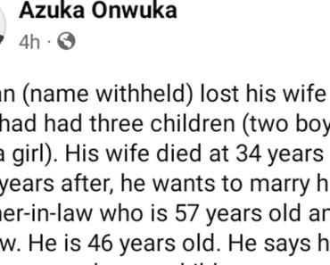BREAKING: Nigerian man declares intention to marry his widowed mother-in-law two years after his wife’s death