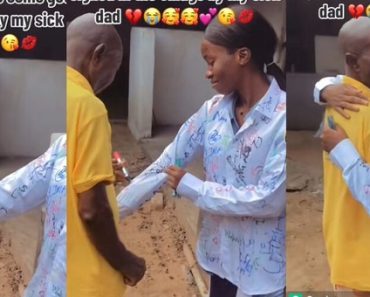 JUST IN: Nigerian lady graduates, travels 11 hours for sick dad to sign her shirt, video melts hearts