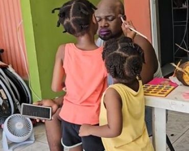 BREAKING: Father Submits Himself To His Daughters As They Use Him To Practice Their Makeup Skills (Video)