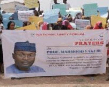 BREAKING: Group Holds Solidarity Rally And Organises Prayers For INEC Chairman (PHOTOS)