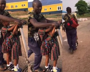 (VIDEO): “So beautiful to watch” – Nigerian dad sparks reactions as he carries his daughters to school on scooter